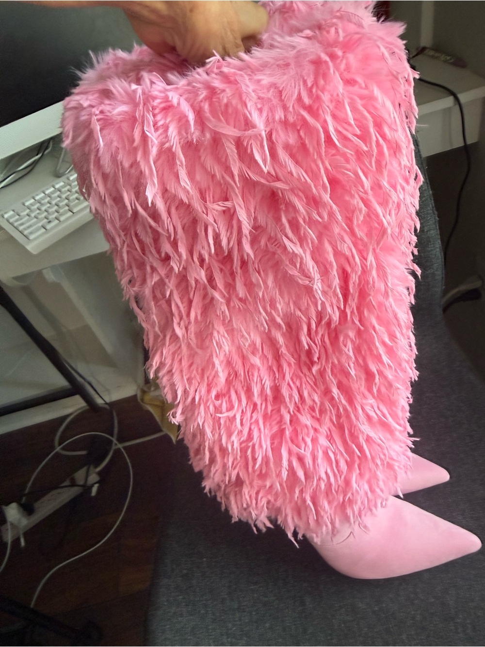 Pink furry, heeled boots knee-high bubblegum 8.5 New